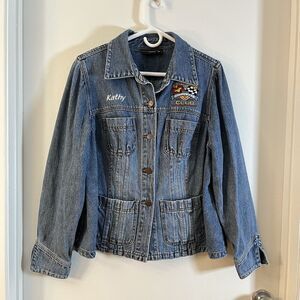 Venezia Corvette Embroidered Denim Jacket Sz L Blue Jean Coat